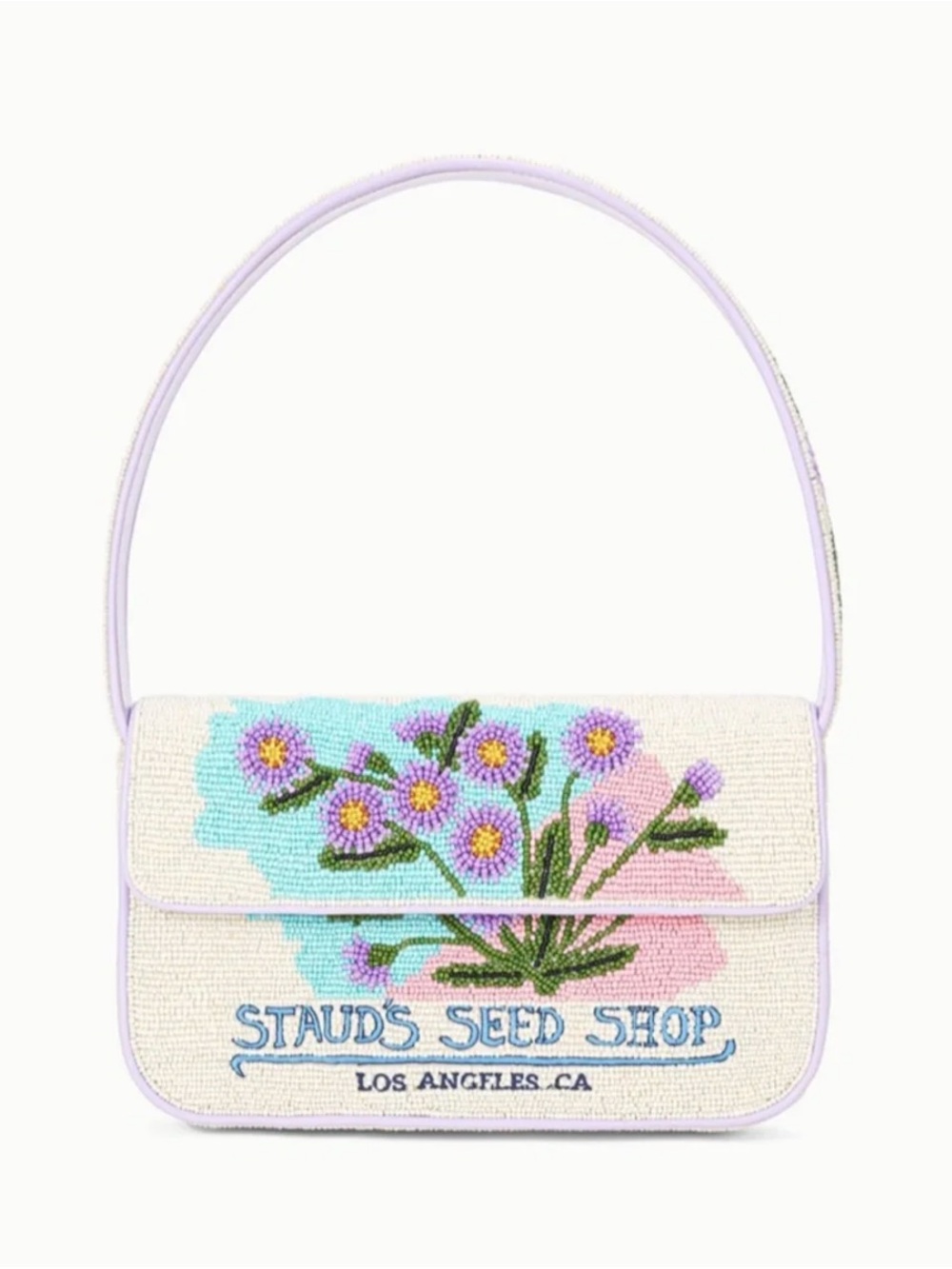 STAUD Tommy Beaded California Aster Shoulder Bag - Lavender, Blue, Pink & Green